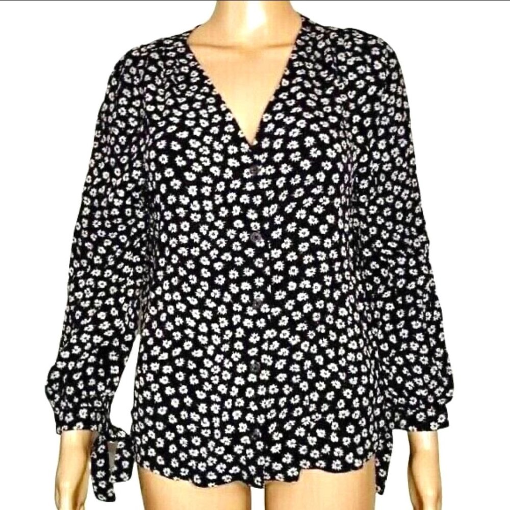 Madewell Womens Top Size Medium Floral Tie Sleeve Button Down Lightweight Blouse